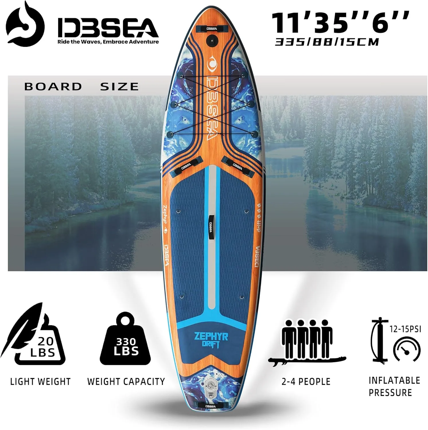 11'35"6" Inflatable Paddle Board, Wide Stable SUP with Adj Paddle, Pump, Backpack, Leash, Waterproof Bag  Ideal for Beginners, Yoga, Fishing
