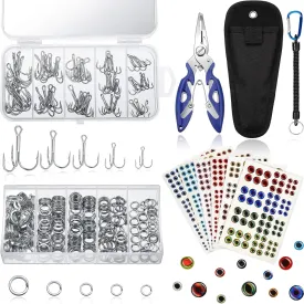 200 Pcs Fishing Stainless Steel Split Rings, 50 Pcs Treble Hooks, Lure Tackle Connector Fishing Pliers, Fishing Lanyard and 876 Pcs Fishing Lure Eyes for Tackle Fish