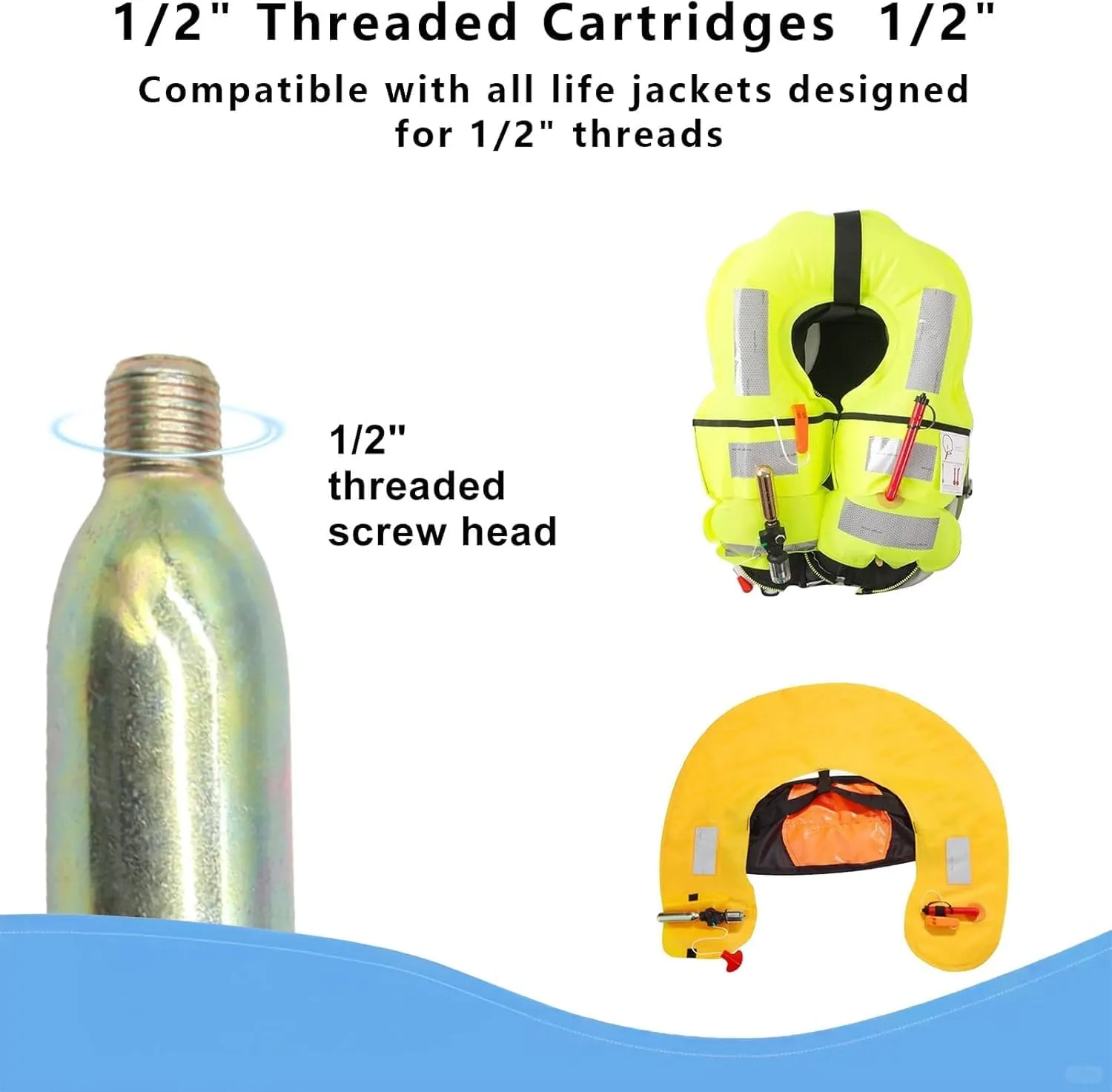 24 Gram Co2 Cartridge for Life Vest, Co2 Cartridges PFD Rearming Kit, Metal Co2 Cartridge for Auto/Manual Inflating Life Jacket, Used for Fishing, Surfing, Boating, Sea