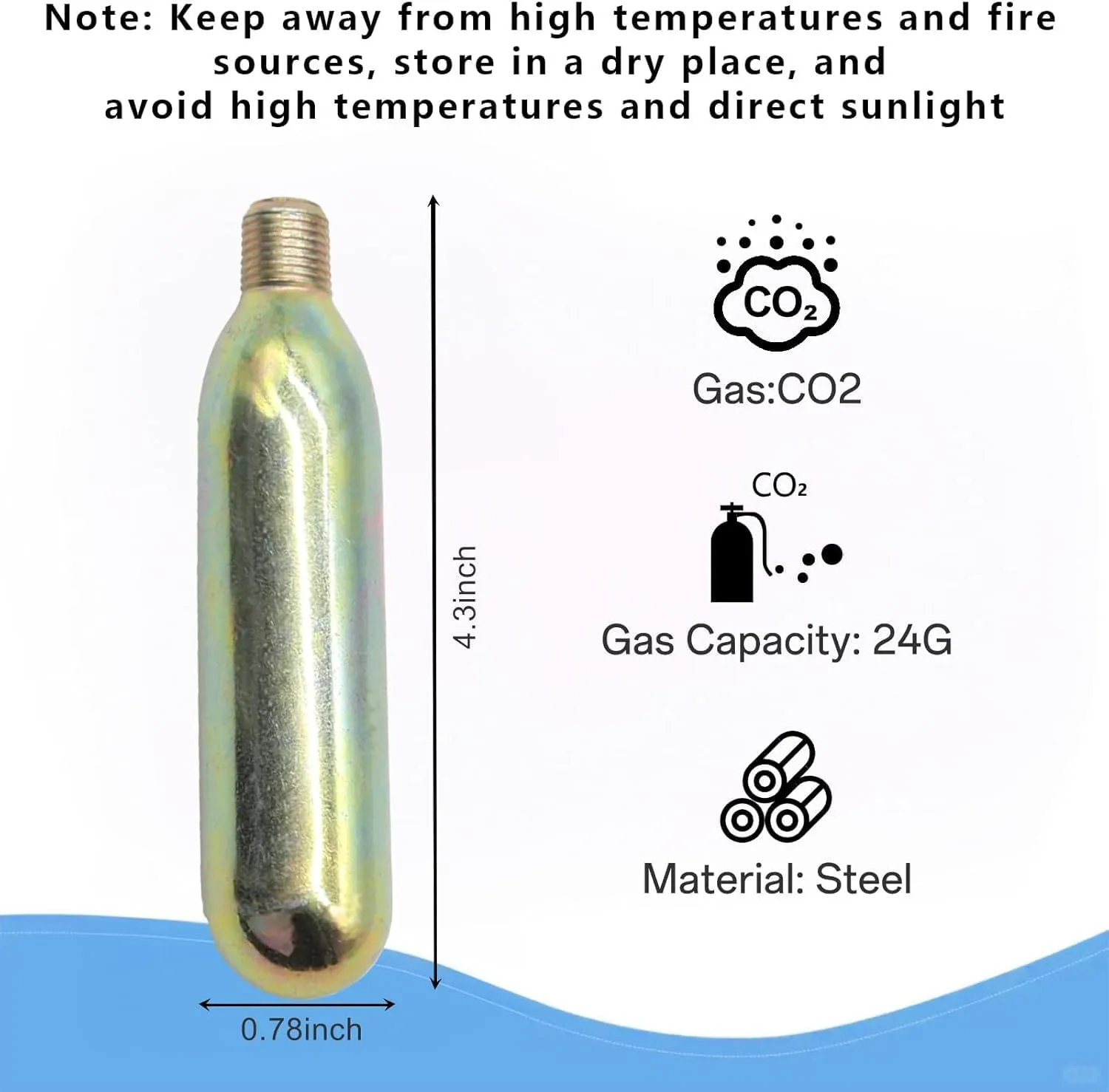 24 Gram Co2 Cartridge for Life Vest, Co2 Cartridges PFD Rearming Kit, Metal Co2 Cartridge for Auto/Manual Inflating Life Jacket, Used for Fishing, Surfing, Boating, Sea