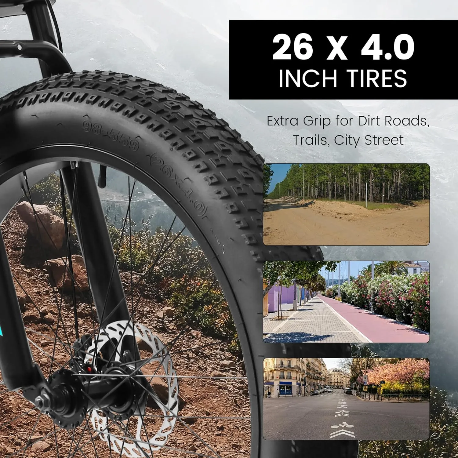 26 Inch Fat Tires Mountain Bike, 21-Speed All Terrain Bicycle with Disc Brakes & 4" Wide Fat Tire, City Snow Beach for Adults and Teenagers, Men's and Women's Mountain Bikes