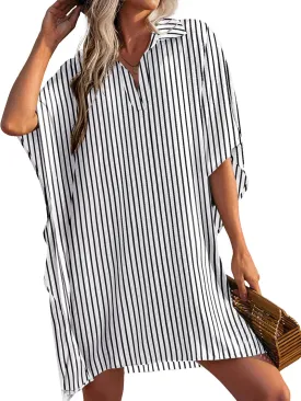 AI'MAGE Womens Swimsuit Beach Cover Up Shirt Summer 3/4 Sleeve Bathing Suit Beach Dress Oversized Bikini Coverups S-3XL