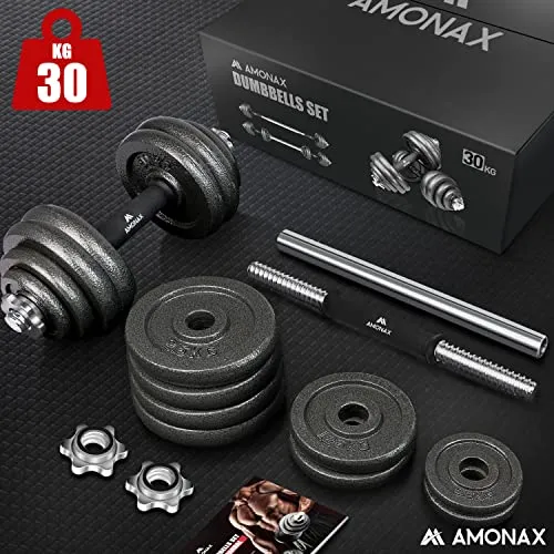 Amonax 20kg Cast Iron Adjustable Dumbbells Weight Set, Barbell Set Men Women, Strength Training Equipment Home Gym Fitness, Dumbell Pair Hand Weight, Bar Bells Free Weights for Weight Lifting