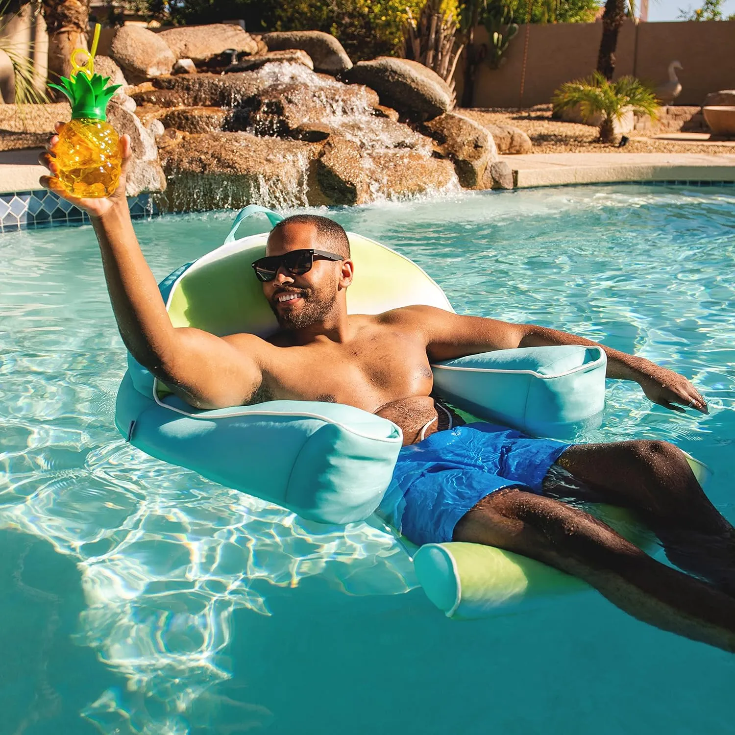 Big Joe Lazy Lounger No Inflation Needed Pool Float with Footrest and Headrest, Quick Draining Fabric