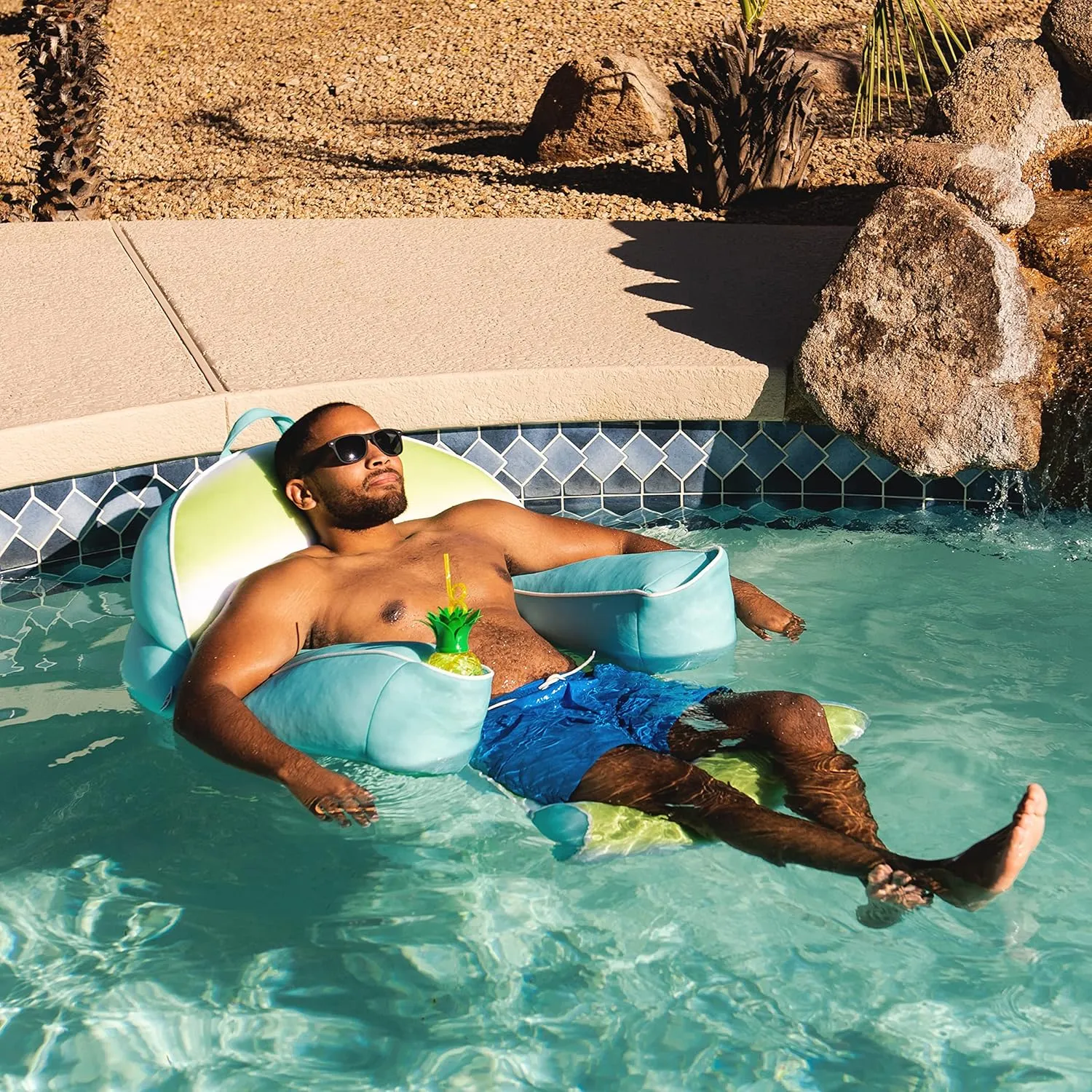 Big Joe Lazy Lounger No Inflation Needed Pool Float with Footrest and Headrest, Quick Draining Fabric