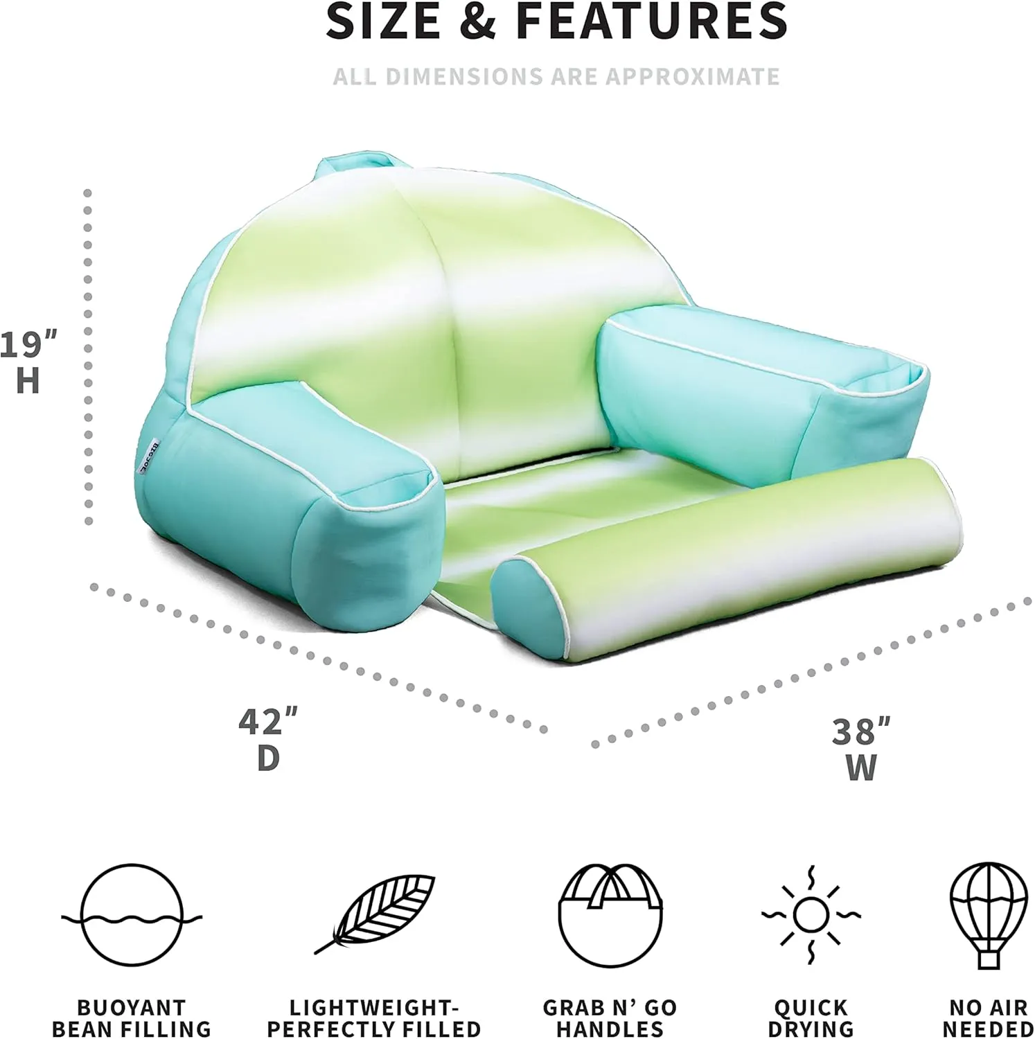 Big Joe Lazy Lounger No Inflation Needed Pool Float with Footrest and Headrest, Quick Draining Fabric