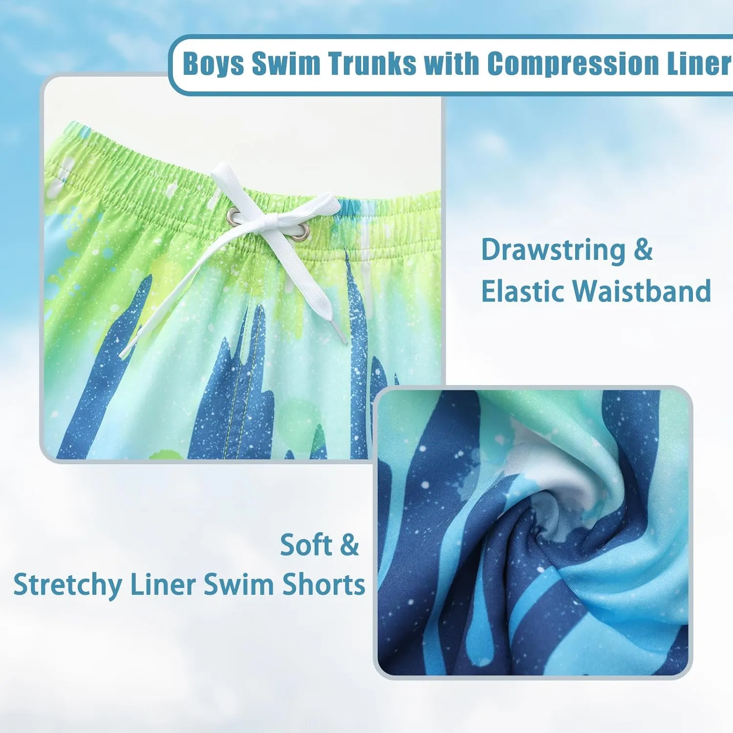 Boys Swim Trunks with Compression Liner Swim Shorts for Kids Boys Quick Dry Beach Shorts Swimwear 3-16 Years