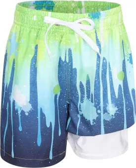 Boys Swim Trunks with Compression Liner Swim Shorts for Kids Boys Quick Dry Beach Shorts Swimwear 3-16 Years