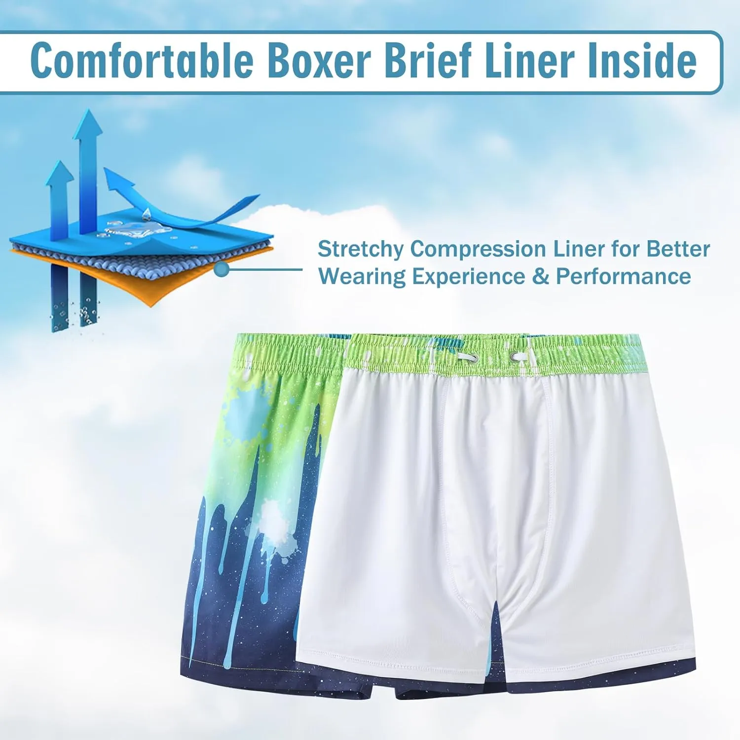 Boys Swim Trunks with Compression Liner Swim Shorts for Kids Boys Quick Dry Beach Shorts Swimwear 3-16 Years