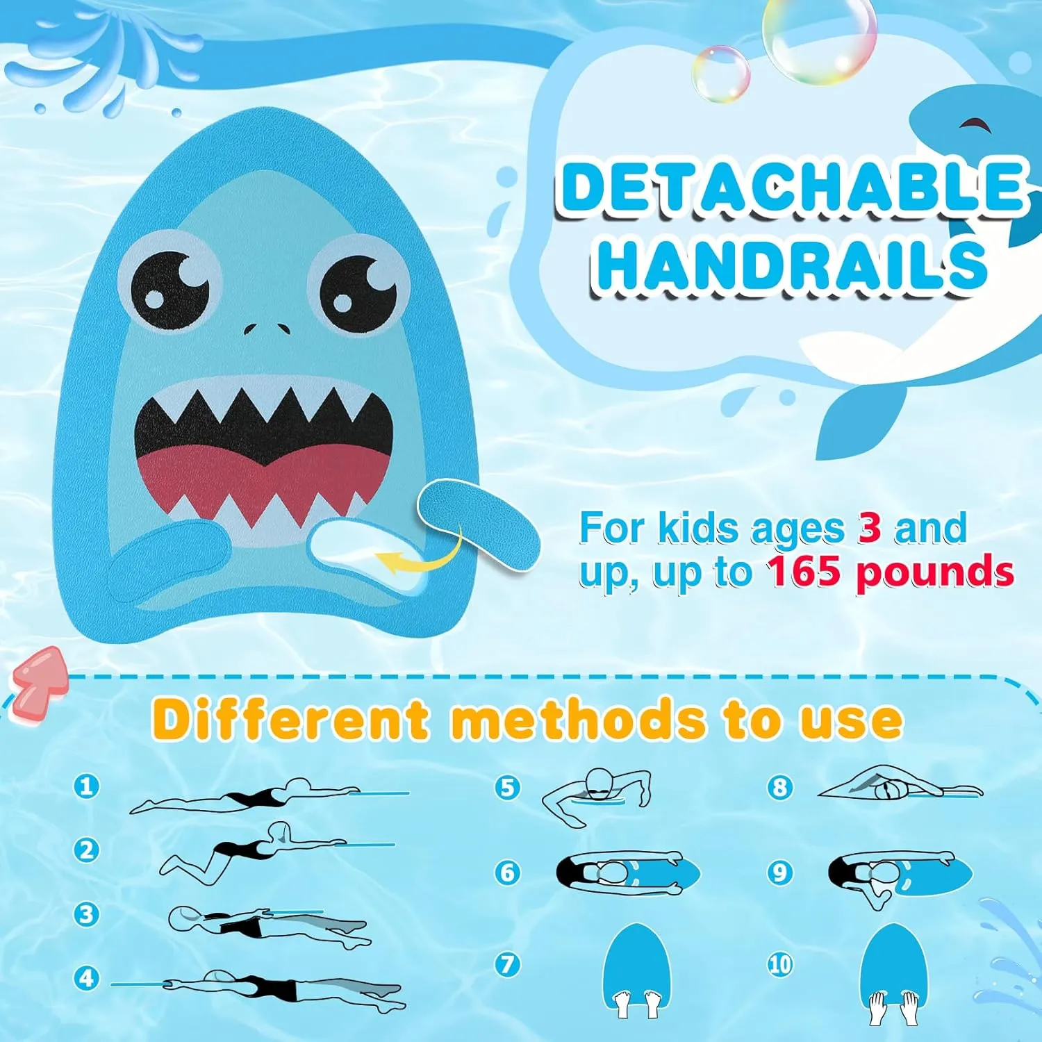 Cute Swimming Aid Kickboard - Swim Training Auxiliary Board, with Handrail Holes, for Beginners Children Practising Summer Pool Party