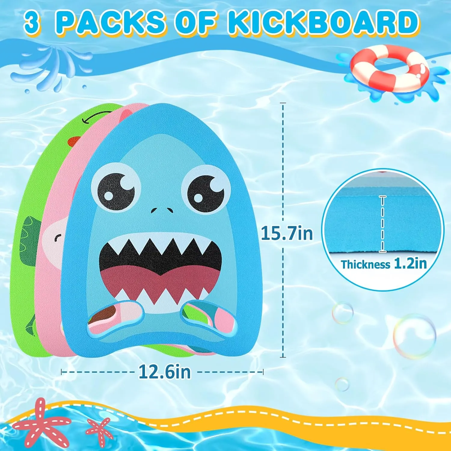 Cute Swimming Aid Kickboard - Swim Training Auxiliary Board, with Handrail Holes, for Beginners Children Practising Summer Pool Party