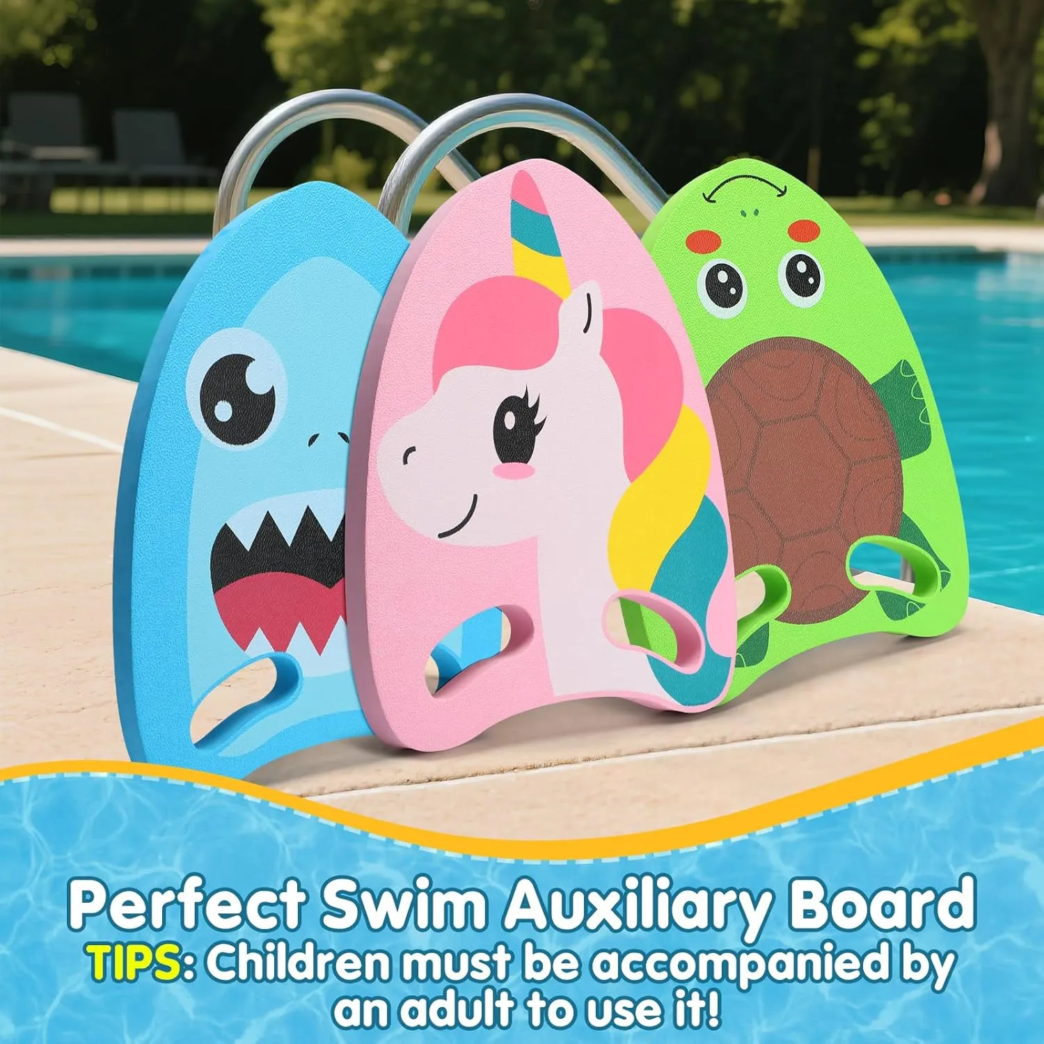 Cute Swimming Aid Kickboard - Swim Training Auxiliary Board, with Handrail Holes, for Beginners Children Practising Summer Pool Party