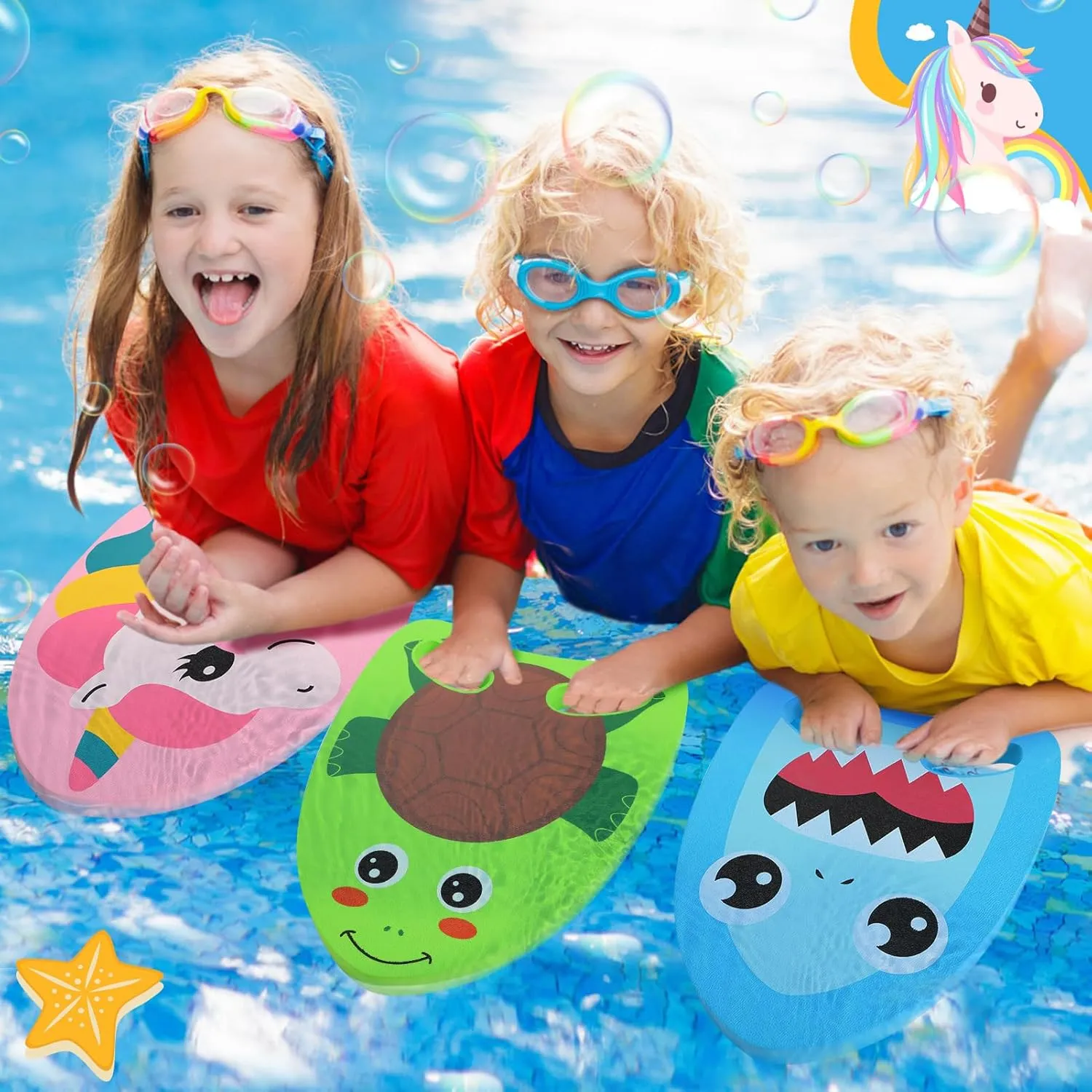Cute Swimming Aid Kickboard - Swim Training Auxiliary Board, with Handrail Holes, for Beginners Children Practising Summer Pool Party