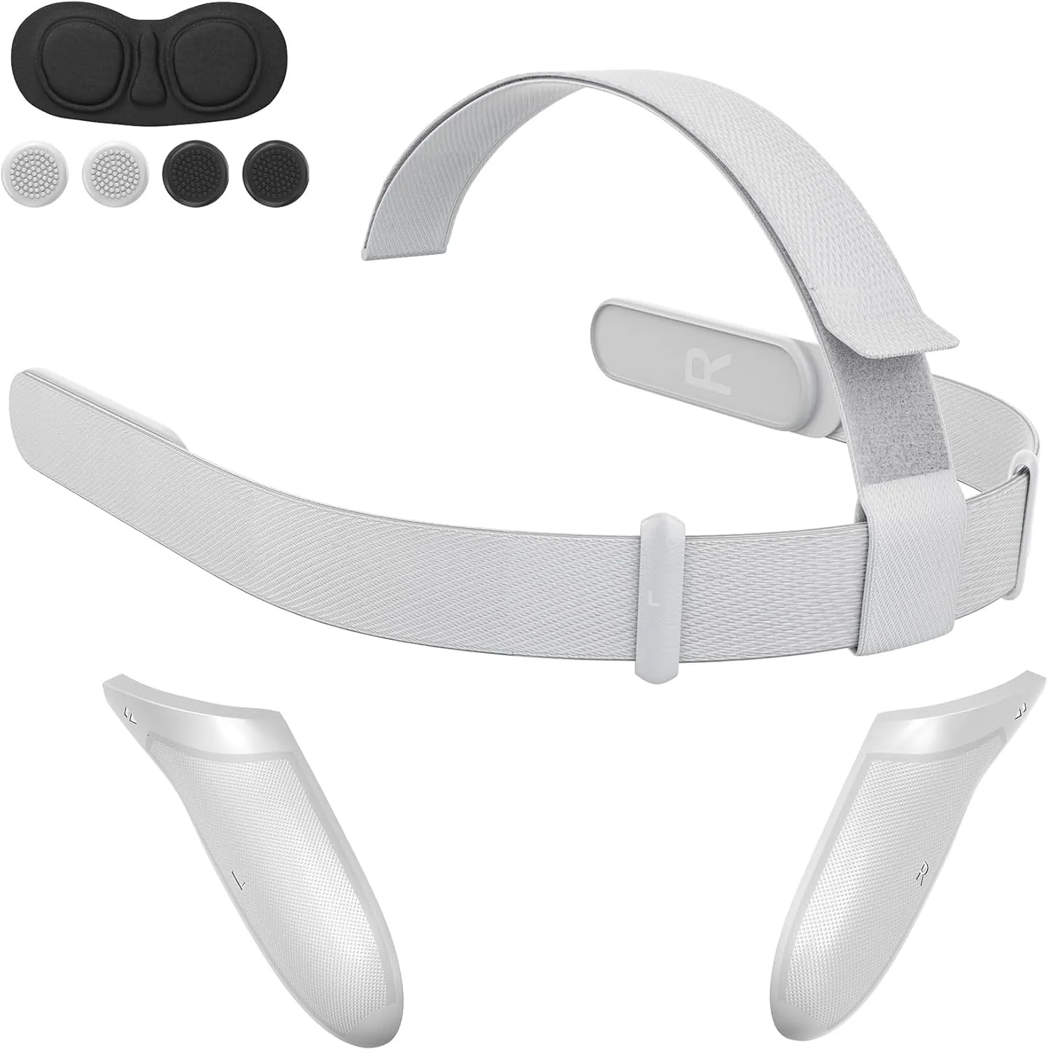 Head Strap Kit for Oculus Quest 2 Headset, Replacement HeadStrap for Meta Quest 2 for Oculus Quest 2 Head Strap1 Pair Battery CoversEVA Lens Cap4pcs Joystick Caps