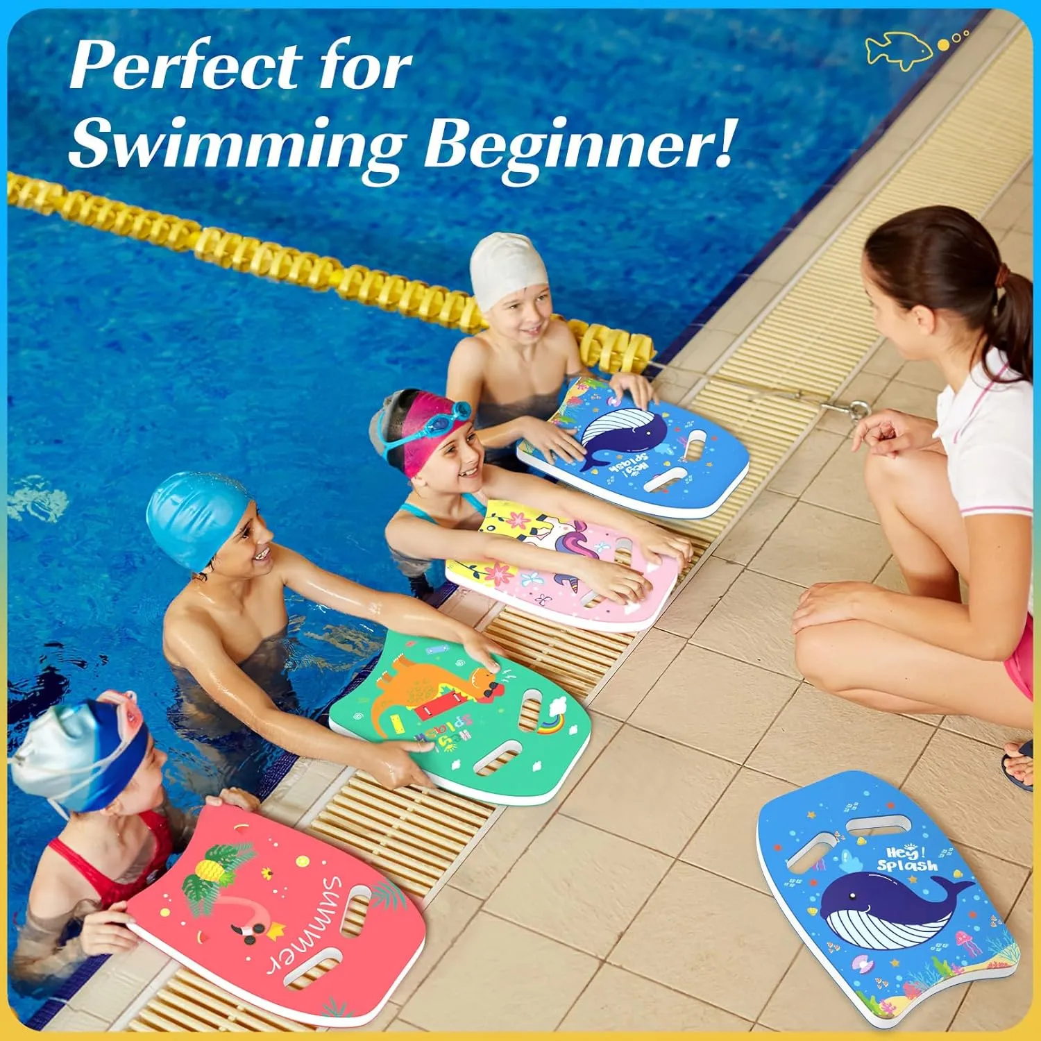 HeySplash Swim Kickboard for Kids, Swimming Kickboard Cute Pattern Swim Training Aid for Children, Pool Exercise Equipments for Beginning Swimmers Safety Swim Board Auxiliary