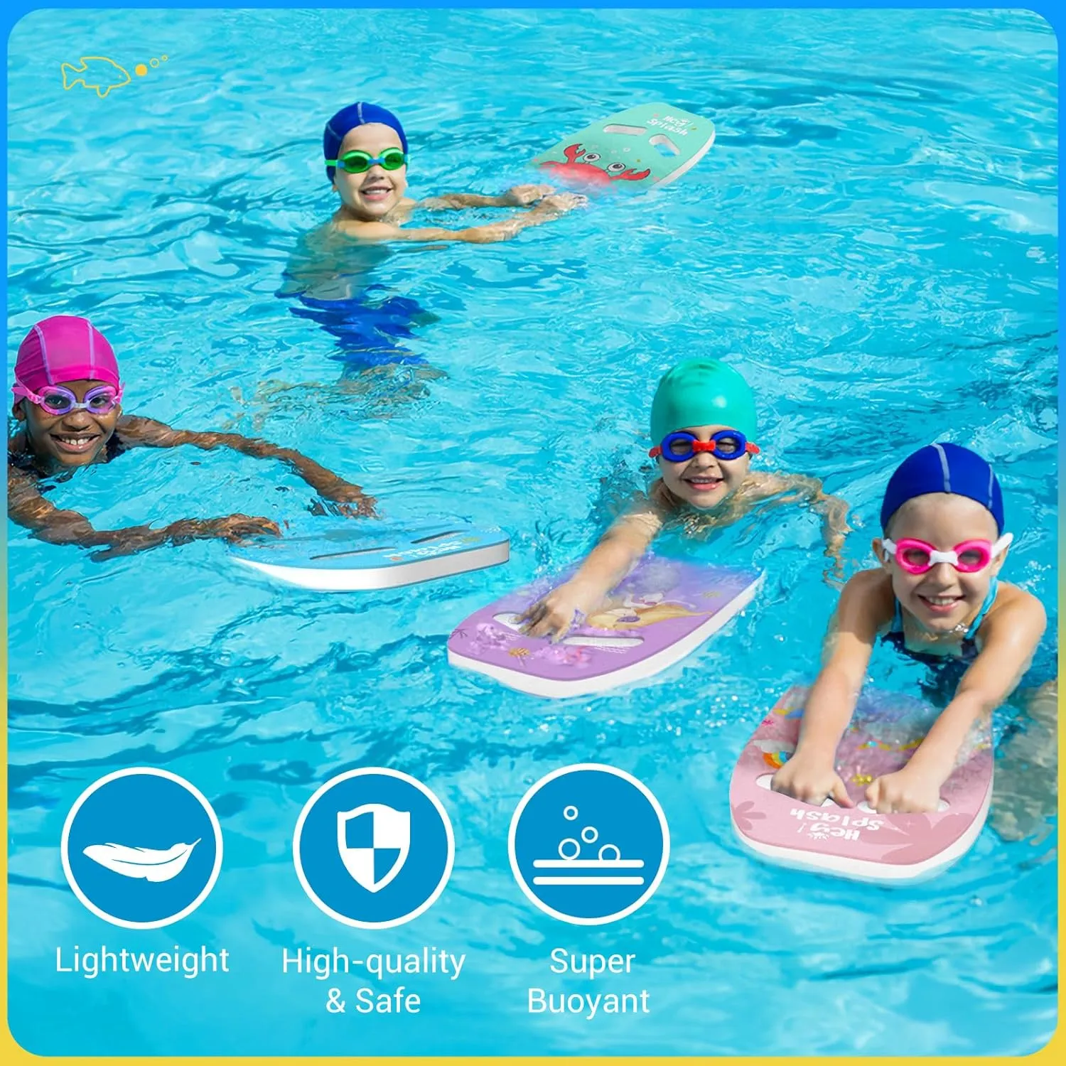 HeySplash Swim Kickboard for Kids, Swimming Kickboard Cute Pattern Swim Training Aid for Children, Pool Exercise Equipments for Beginning Swimmers Safety Swim Board Auxiliary