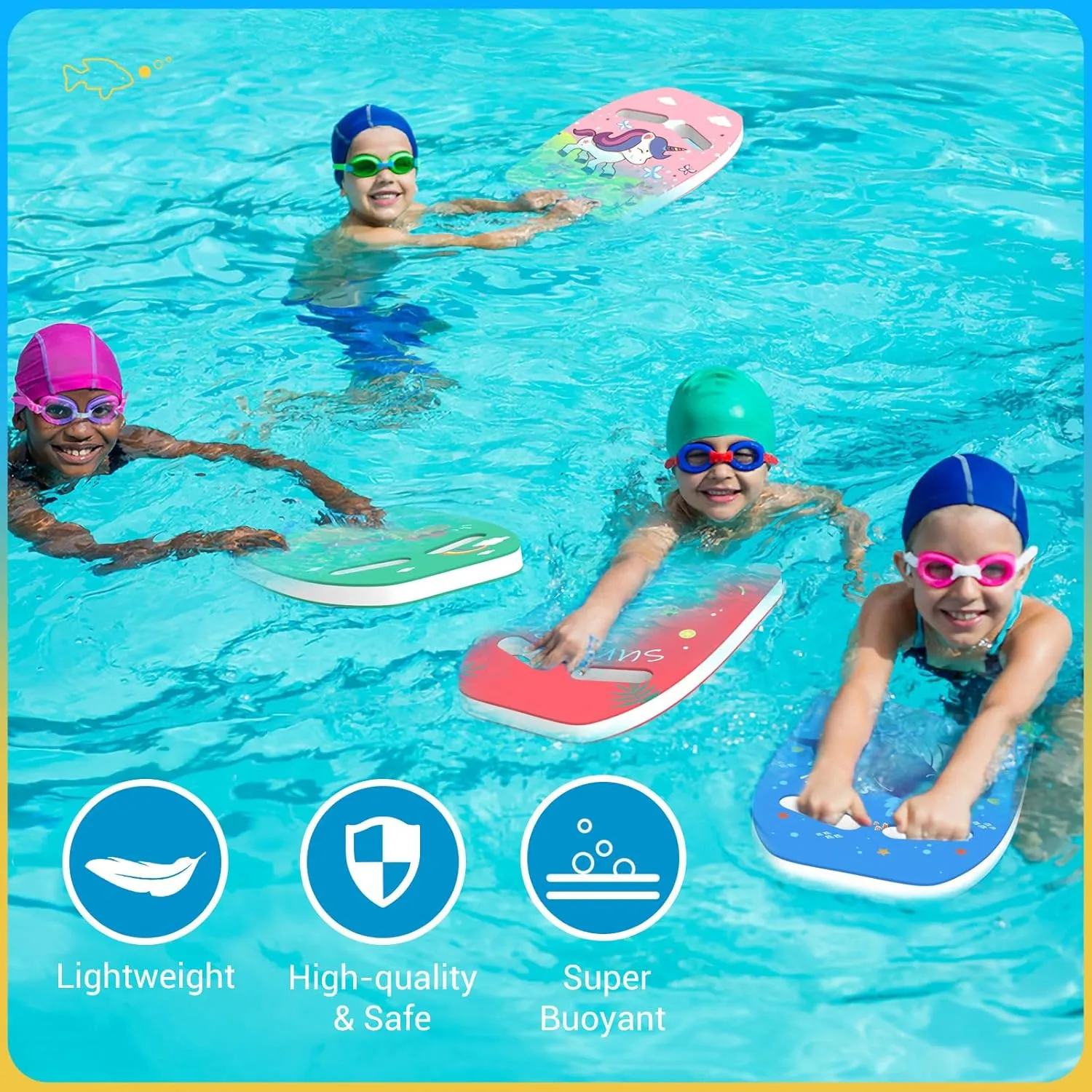 HeySplash Swim Kickboard for Kids, Swimming Kickboard Cute Pattern Swim Training Aid for Children, Pool Exercise Equipments for Beginning Swimmers Safety Swim Board Auxiliary