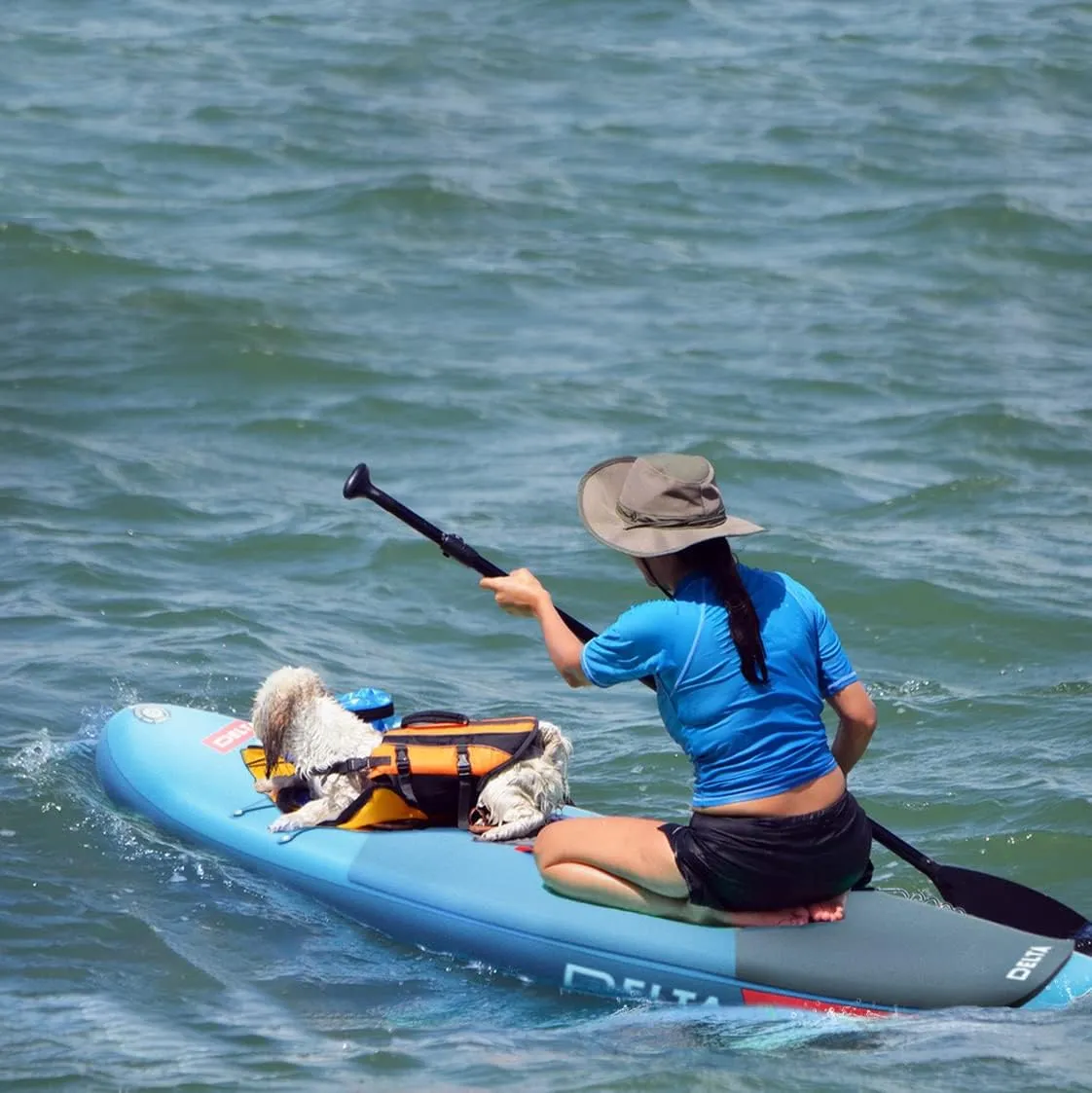 Inflatable Stand Up Paddle Board with SUP Accessories & Backpack. Paddle Boards for Adults. Non-Slip Deck, Wide Stance, Bottom Fin, Double Action Pump.