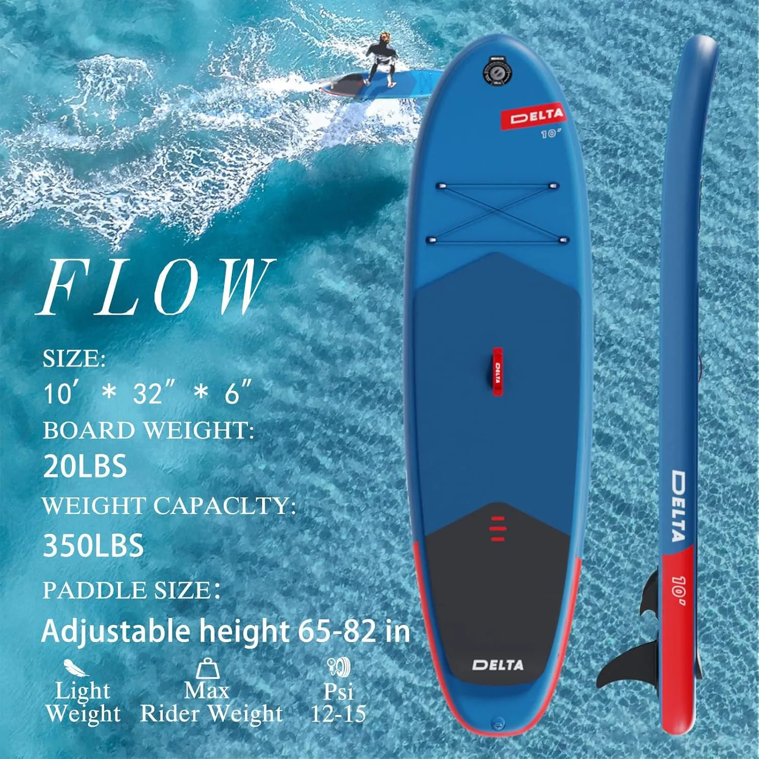 Inflatable Stand Up Paddle Board with SUP Accessories & Backpack. Paddle Boards for Adults. Non-Slip Deck, Wide Stance, Bottom Fin, Double Action Pump.
