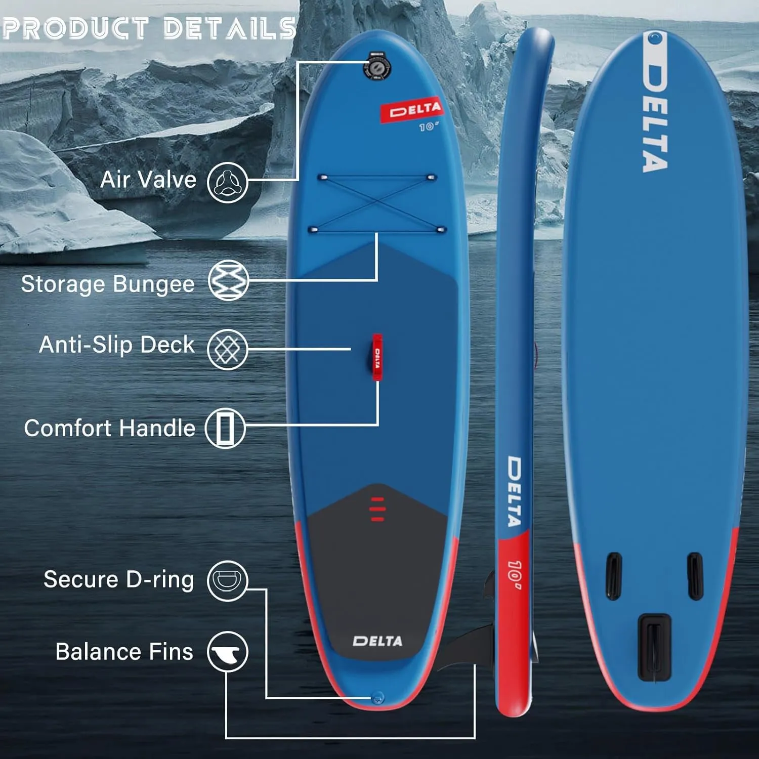 Inflatable Stand Up Paddle Board with SUP Accessories & Backpack. Paddle Boards for Adults. Non-Slip Deck, Wide Stance, Bottom Fin, Double Action Pump.