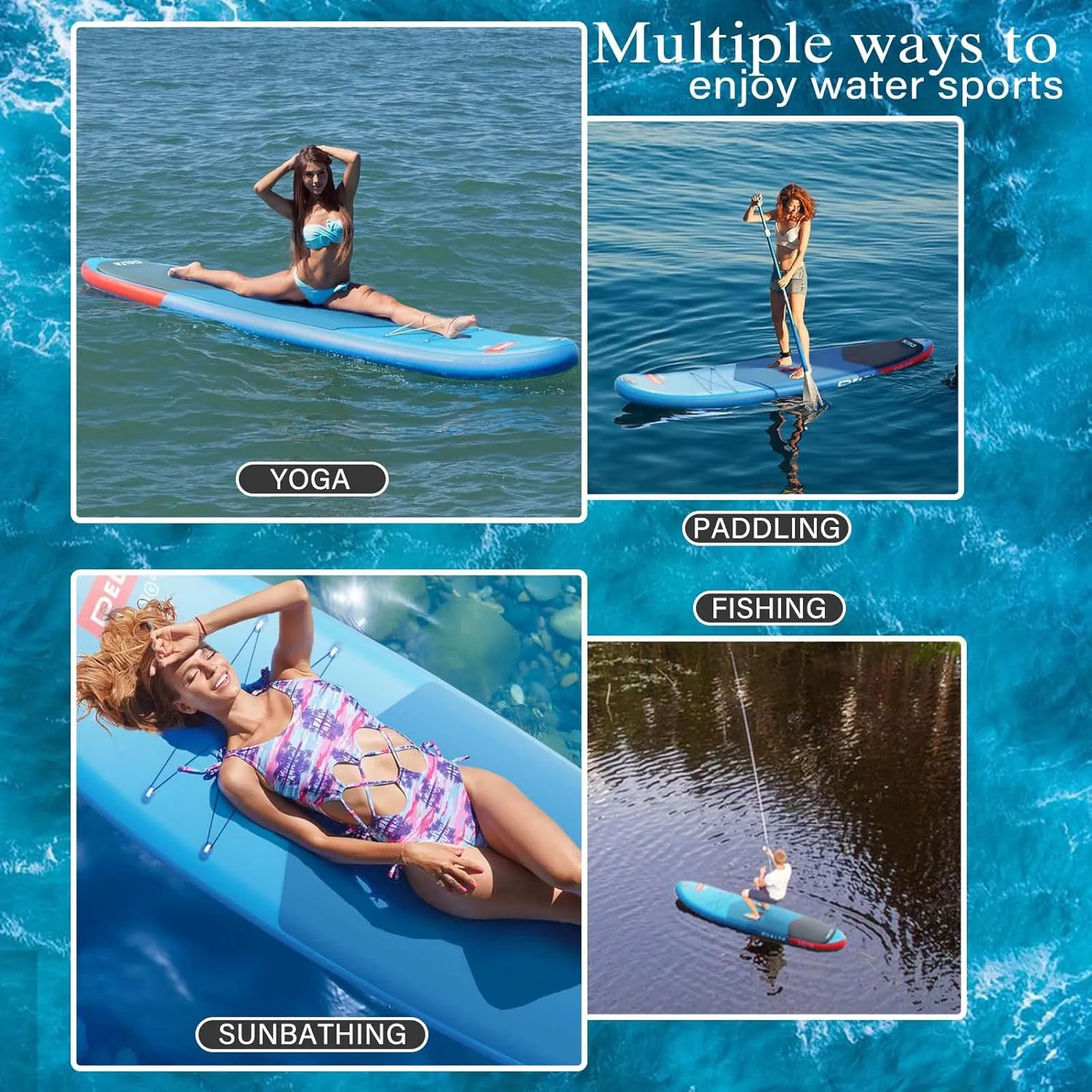 Inflatable Stand Up Paddle Board with SUP Accessories & Backpack. Paddle Boards for Adults. Non-Slip Deck, Wide Stance, Bottom Fin, Double Action Pump.
