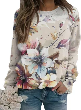 IVERIRMIN Womens Floral Crewneck Sweatshirts Fall Long Sleeve Shirts Boho Watercolor-painted Tops Pullover Sweaters for Women