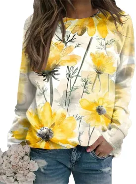 IVERIRMIN Womens Floral Crewneck Sweatshirts Fall Long Sleeve Shirts Boho Watercolor-painted Tops Pullover Sweaters for Women