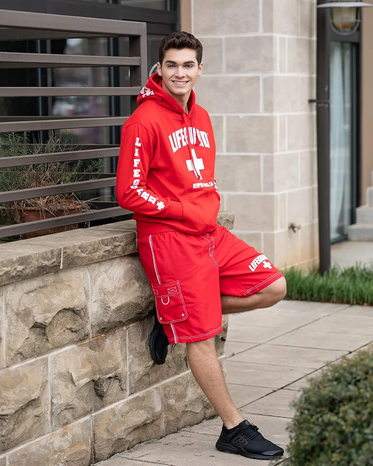 LIFEGUARD Officially Licensed Red Men's Board Shorts Swim Trunks with Side Pocket, Men and Boys, Great for Beach & Pool