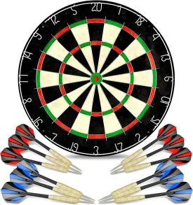 LinkVisions Dartboard with Staple-Free Bullseye, 18g Steel Tip Darts Set,12 Steel Tip Darts 18g, Dartboard Mounting Kits Included