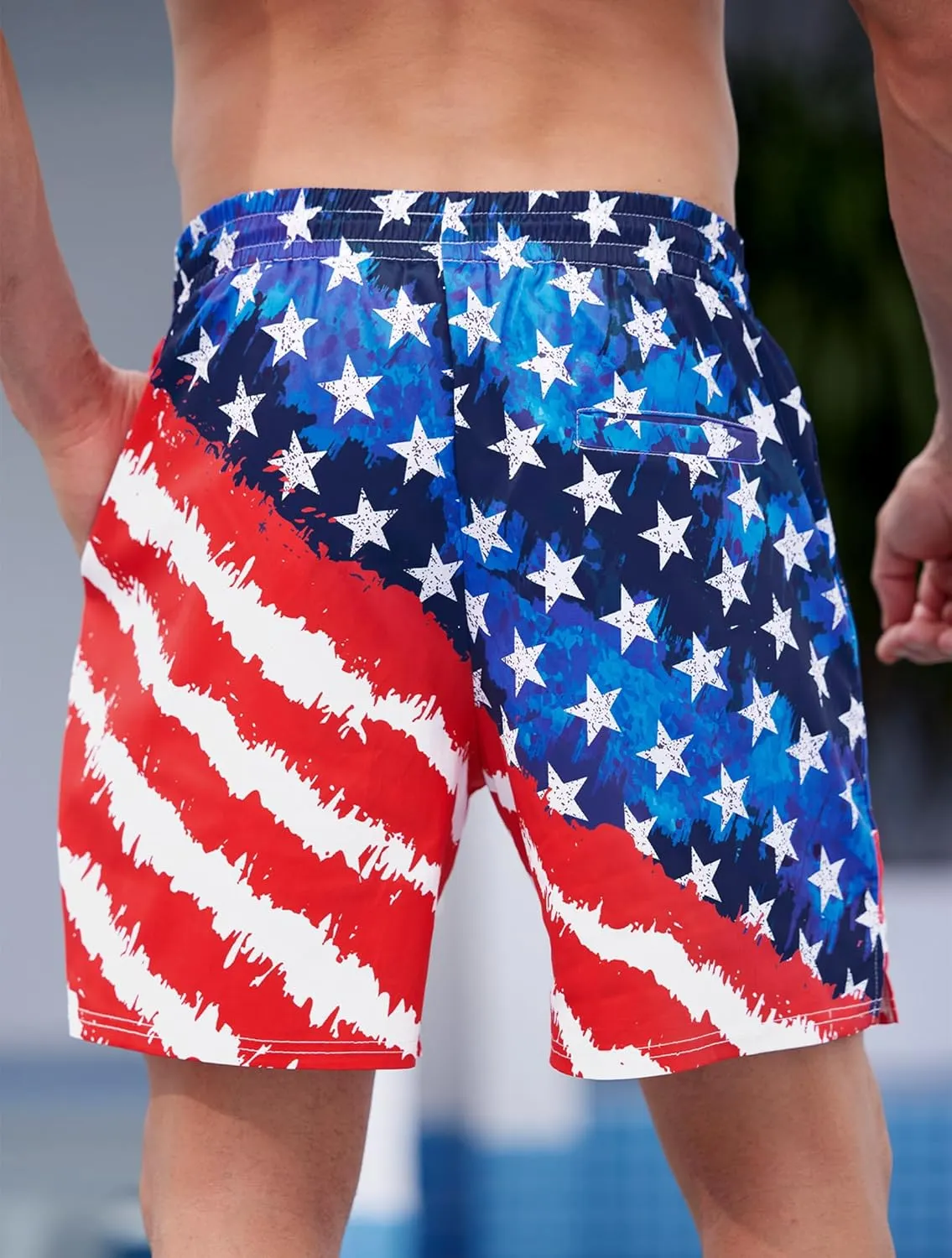 Mainfini Men's American Flag Swim Trunks 6" Inseam Board Short with Compression Liner (S-XXL)