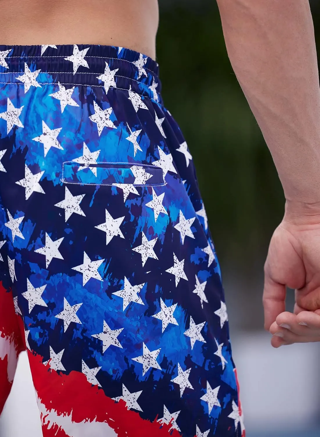 Mainfini Men's American Flag Swim Trunks 6" Inseam Board Short with Compression Liner (S-XXL)