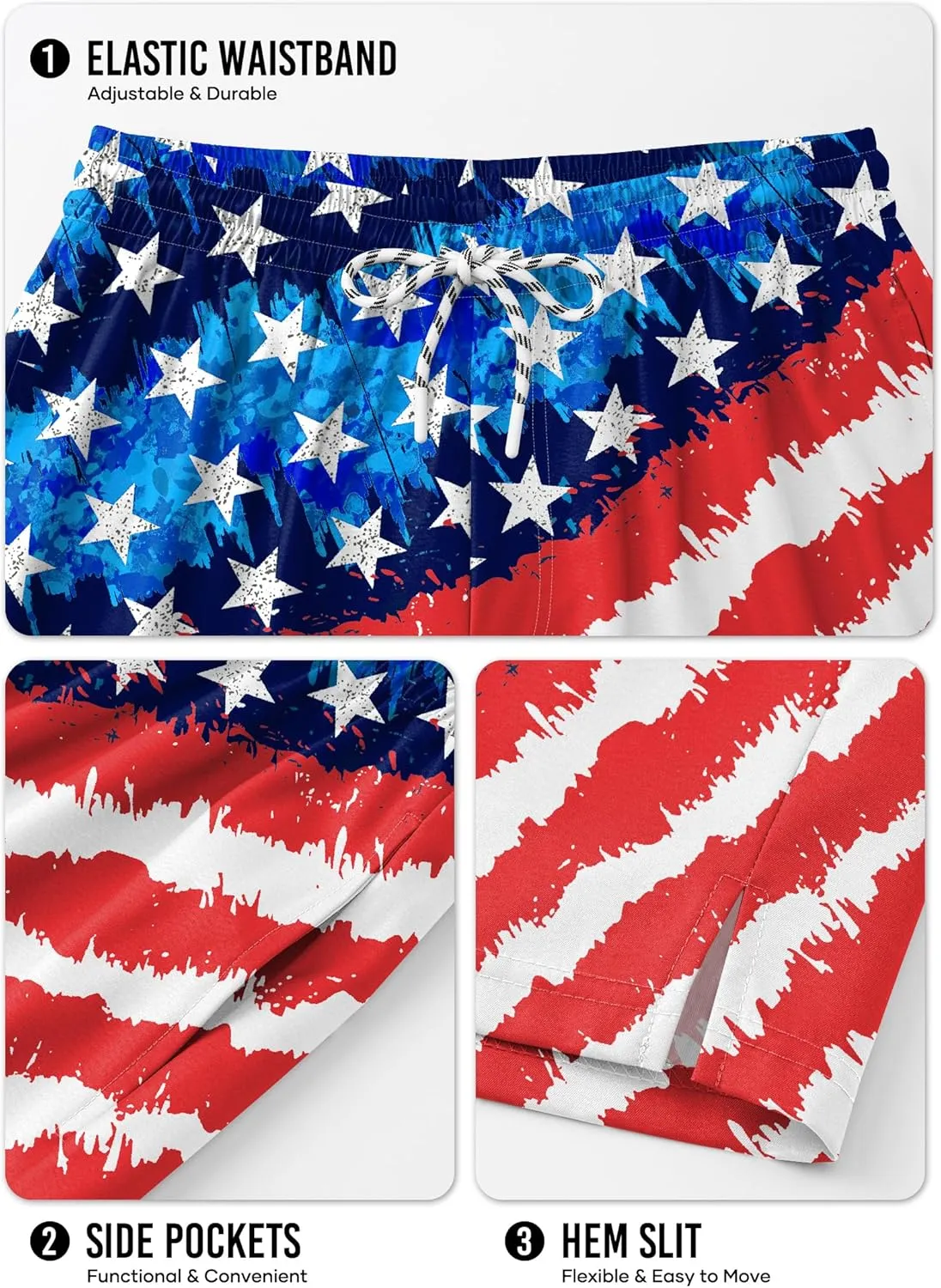 Mainfini Men's American Flag Swim Trunks 6" Inseam Board Short with Compression Liner (S-XXL)
