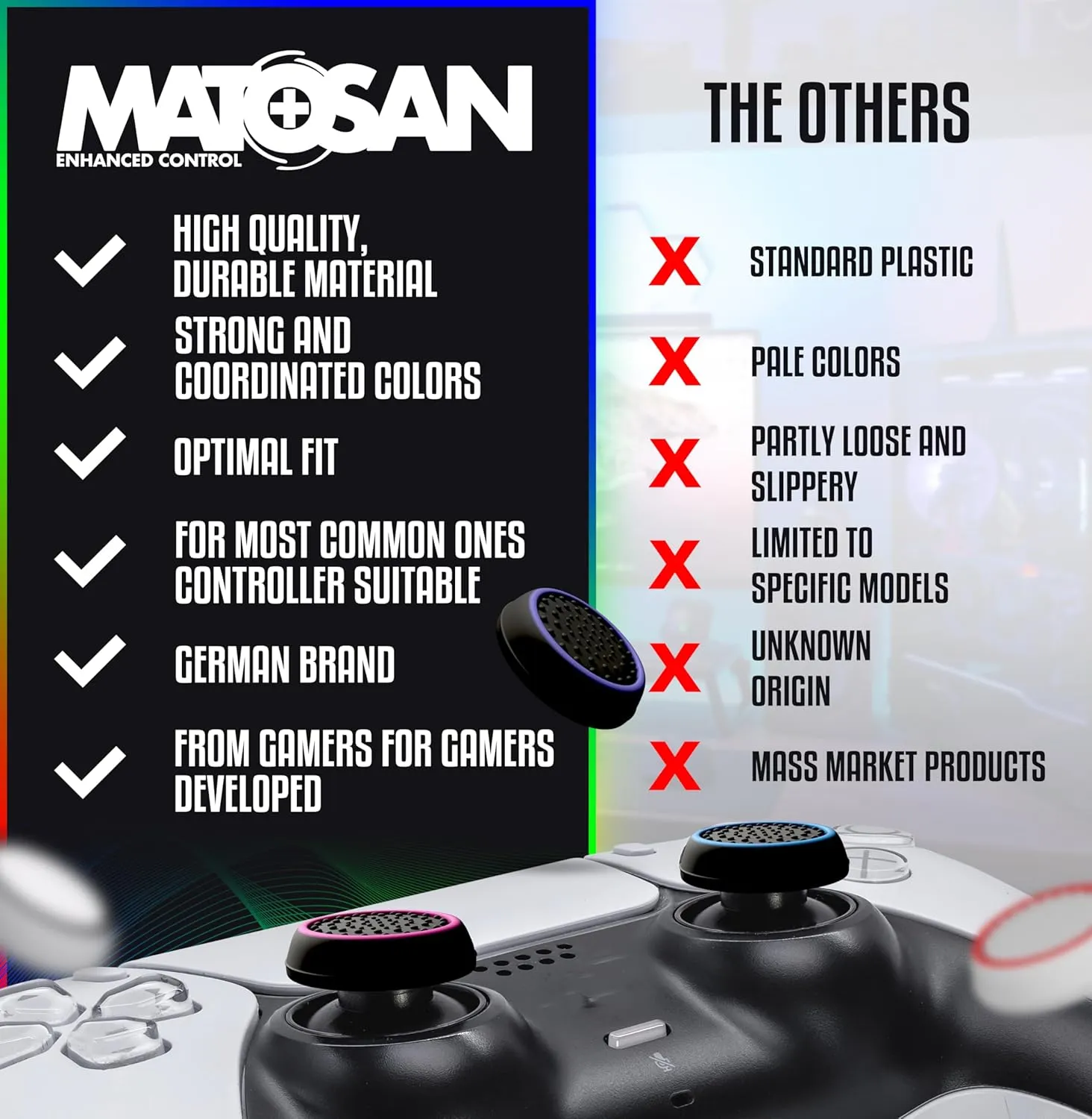 MatoSan PS5 Controller Grip Thumbstick Accessories Silicone Caps Grip, PS4 Sticks, PS5 Controller Thump Grips Protection - Enhanced Precision & Durability PS5 Thumpstick Grips (BlueSan)