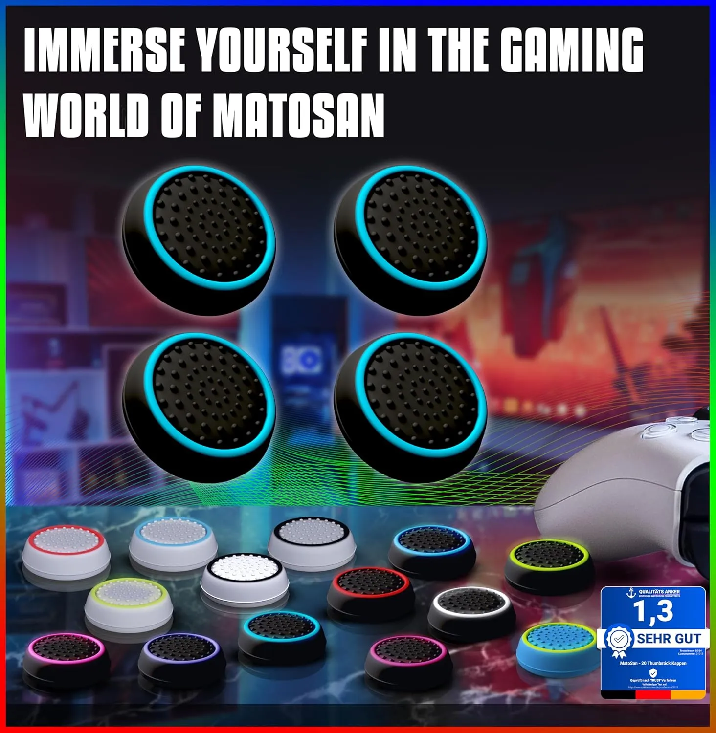 MatoSan PS5 Controller Grip Thumbstick Accessories Silicone Caps Grip, PS4 Sticks, PS5 Controller Thump Grips Protection - Enhanced Precision & Durability PS5 Thumpstick Grips (BlueSan)