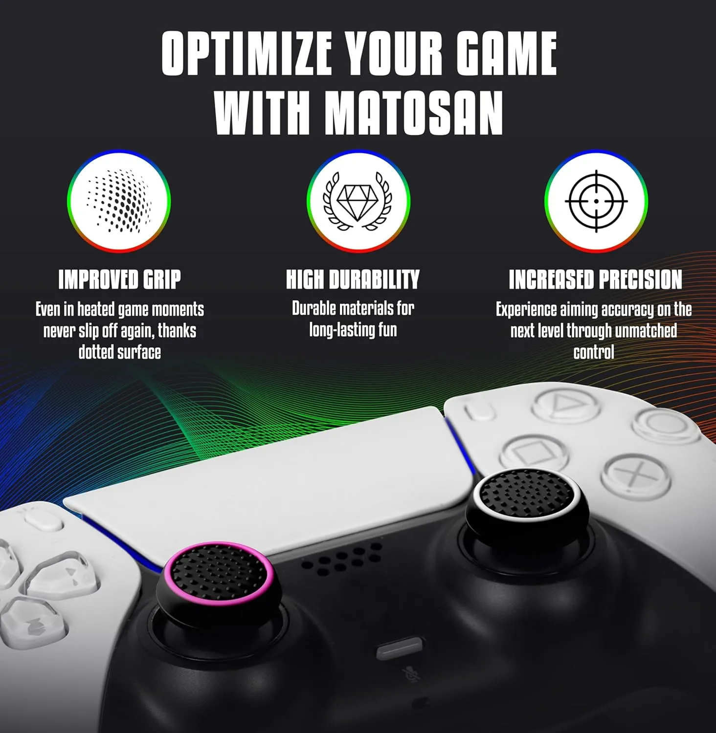 MatoSan PS5 Controller Grip Thumbstick Accessories Silicone Caps Grip, PS4 Sticks, PS5 Controller Thump Grips Protection - Enhanced Precision & Durability PS5 Thumpstick Grips (BlueSan)