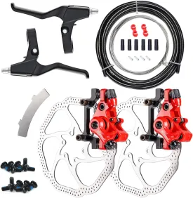 Mechanical Bike Disc Brake Kit, Including Front and Rear Caliper, Brakes Cables, Brake Levers, 160mm Rotor, with Cable End Tips Caps, Rotating S-Hook Clips, Disc Rotor Adjuster