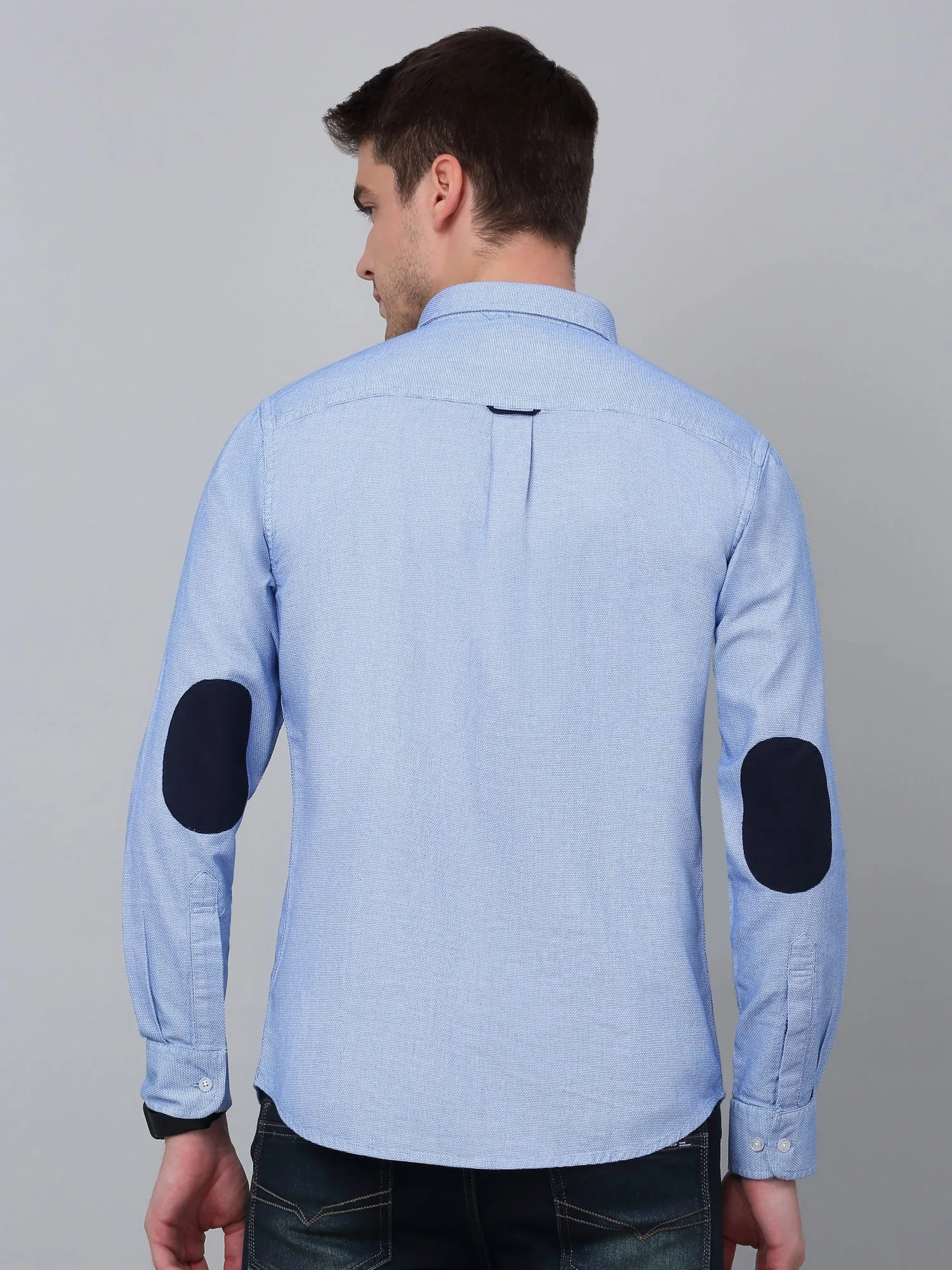 Men's Sky Blue Casual Self Textured Full Sleeve Shirt