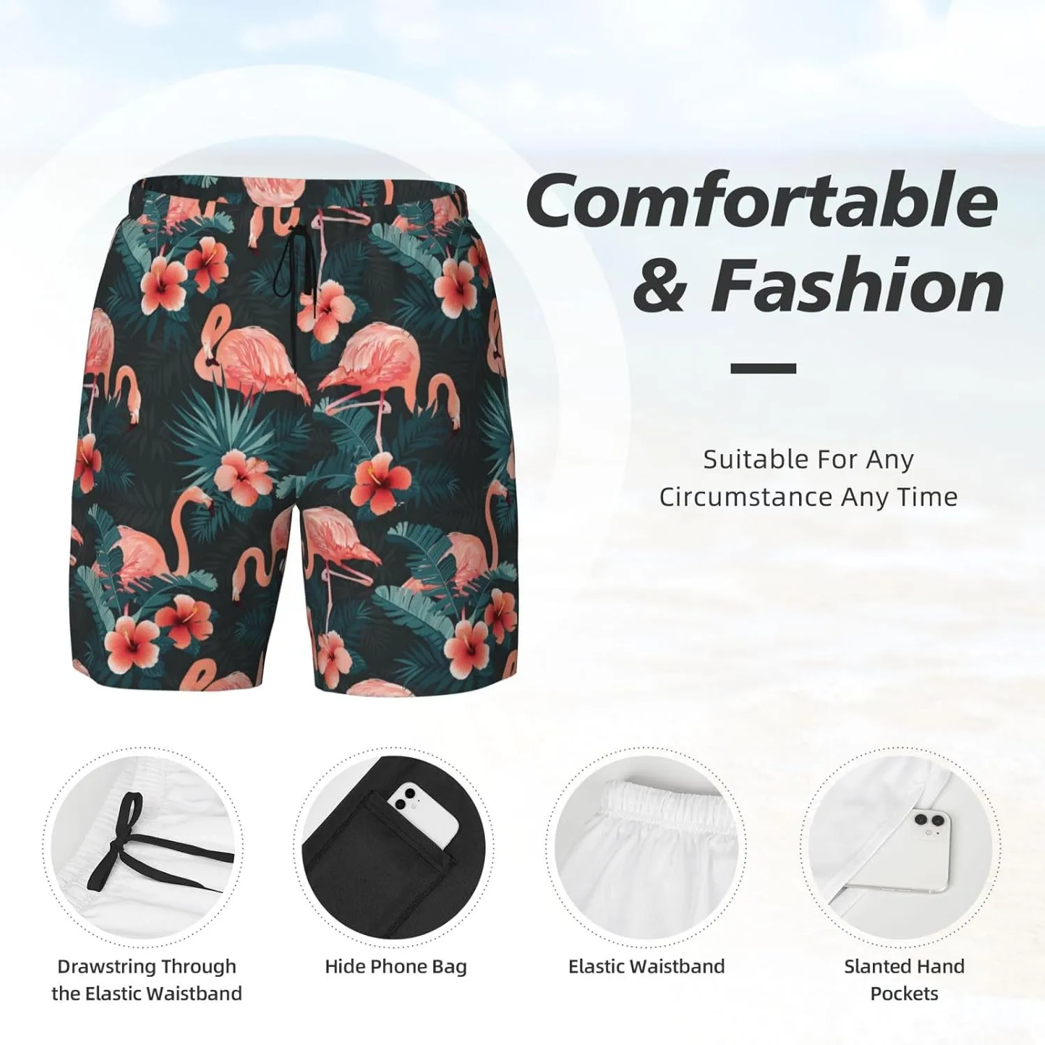 Mens Swim Trunks with Compression Liner Quick Dry Men's Swimming Shorts Beach Board Shorts Swimwear Bathing Suits