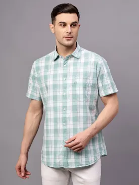 Men's Turquoise Casual Big Checks Half sleeve Shirt