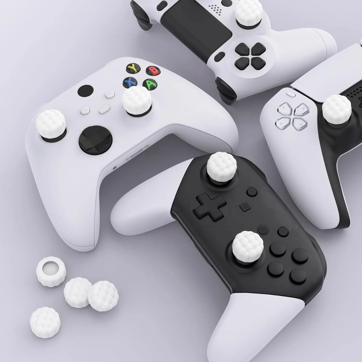 PlayVital Thumbs Cushion Caps Thumb Grips for ps5/ps4, Thumbstick Grip Cover Joystick Caps for Xbox Series X/S, Xbox One, Elite Series 2, Switch Pro Controller - Puff Cloud Texture Design White