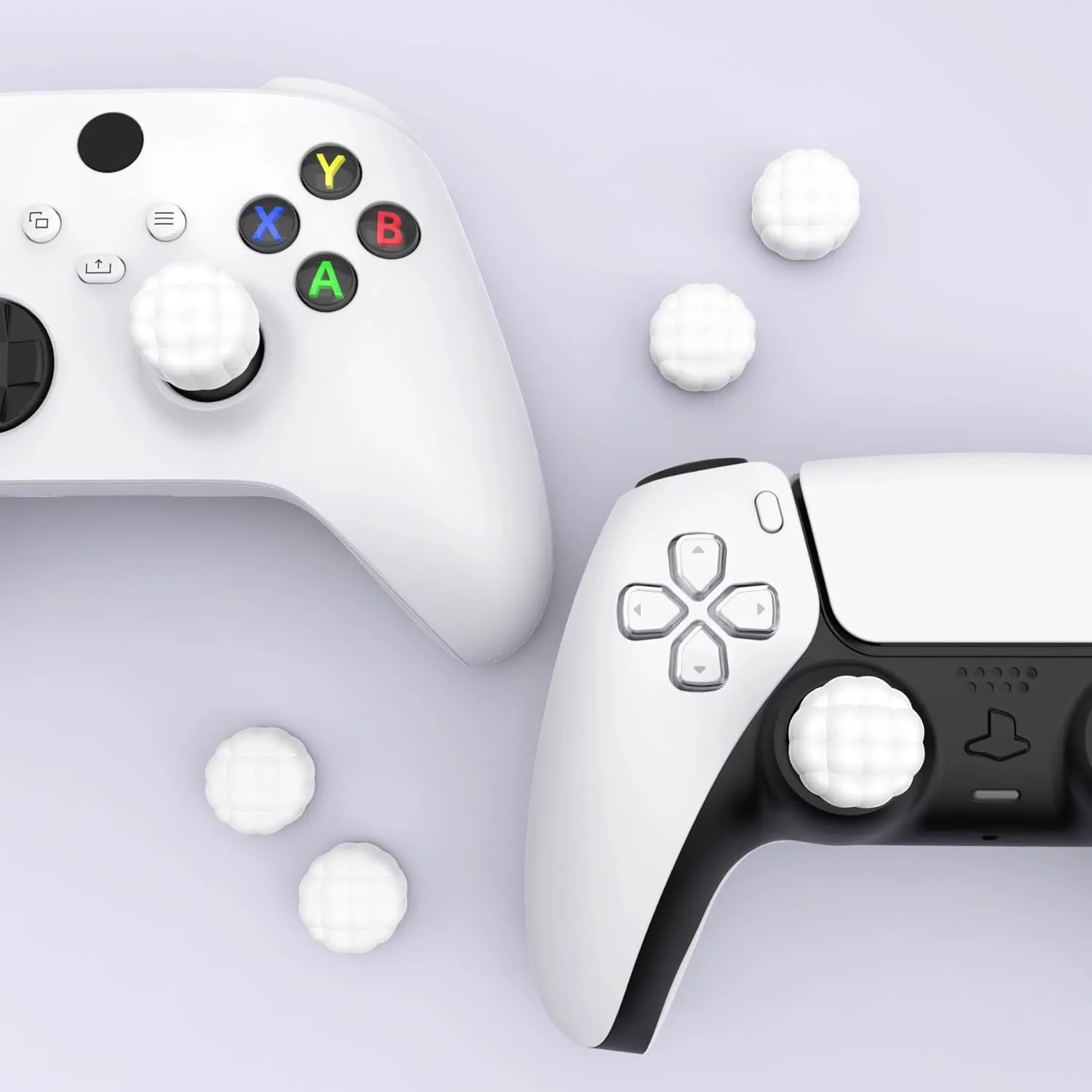 PlayVital Thumbs Cushion Caps Thumb Grips for ps5/ps4, Thumbstick Grip Cover Joystick Caps for Xbox Series X/S, Xbox One, Elite Series 2, Switch Pro Controller - Puff Cloud Texture Design White