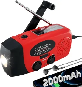 Solar Emergency Hand Crank Weather Radio, AM/FM NOAA Portable Radio with 2000mAh Battery Phone Charger, SOS Alarm & Solar Power LED Flashlight for Camping, Emergency