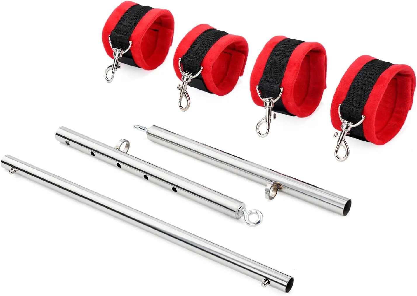Spreader Bar Heavy Duty Stainless Steel Expandable Silver Bar Home Gym with 4pcs PU Purple Adjustable Strap,Sports Aid Training Fitness Gear Pilates Aid Kit,Yoga Set