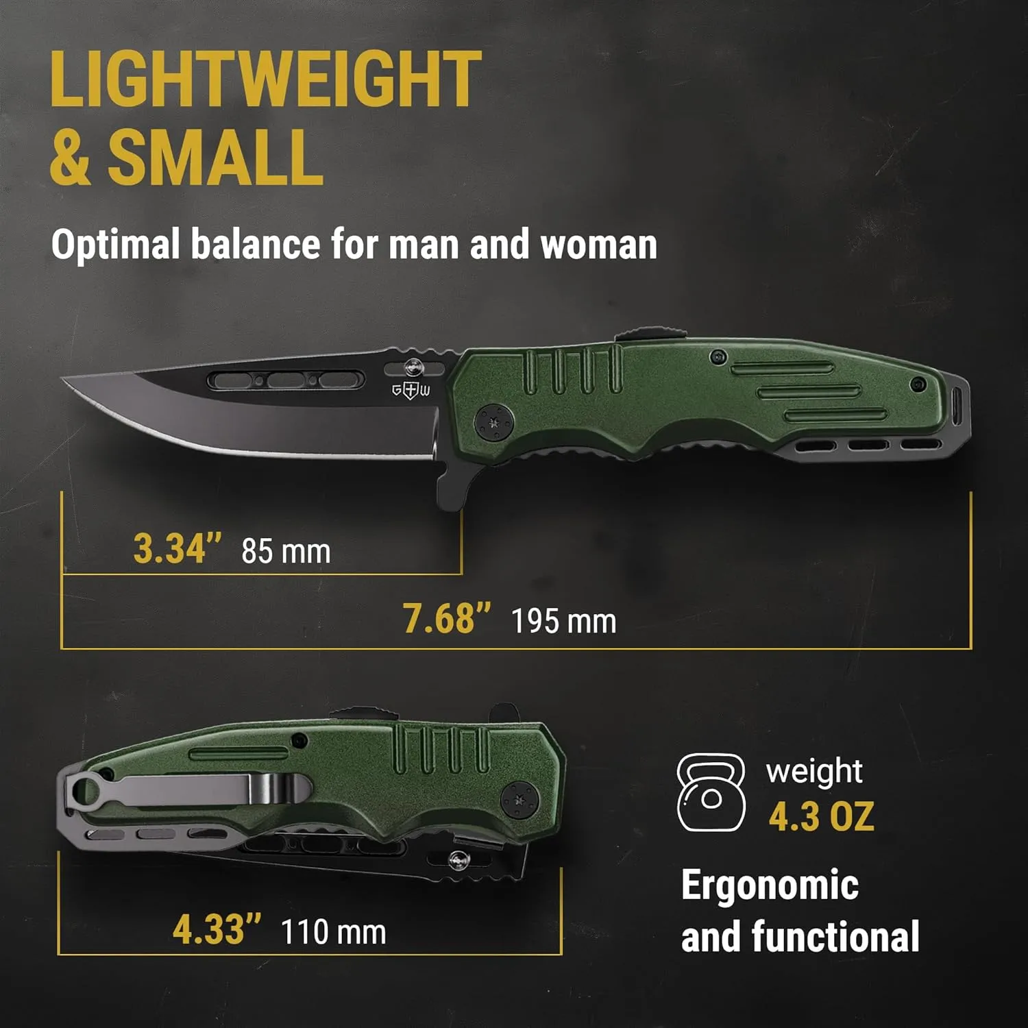 Spring Assisted Knife - Army Green Pocket Knives with Safety Lock - 3.42 Folding Blade with Aluminum Handle for Tactical Camping Survival and Outdoor - Birthday Gifts Idea for Men and Women 6681 A