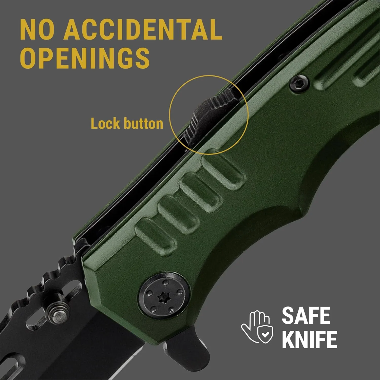 Spring Assisted Knife - Army Green Pocket Knives with Safety Lock - 3.42 Folding Blade with Aluminum Handle for Tactical Camping Survival and Outdoor - Birthday Gifts Idea for Men and Women 6681 A