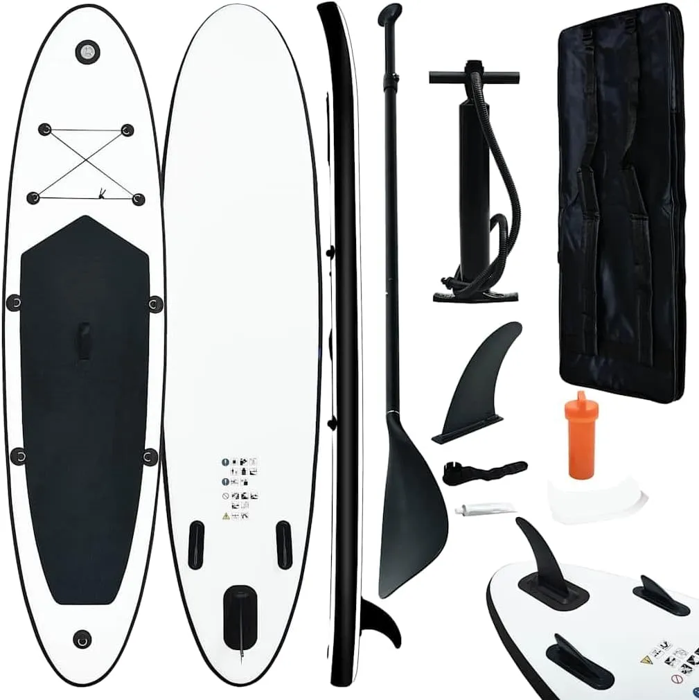Stable and Easy-to-Use Inflatable Paddle Board Set for Beginners and Recreation, Puncture-Proof, Black and White, 153.5" x 31.9"