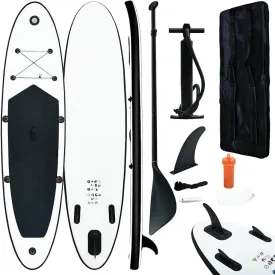 Stable and Easy-to-Use Inflatable Paddle Board Set for Beginners and Recreation, Puncture-Proof, Black and White, 153.5" x 31.9"