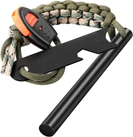 Survival Fire Starter, 4 Inch Ferro Rod, Flint Fire Starters for Hiking and Camping, Flint and Steel Survival Tool with Paracord and Emerge