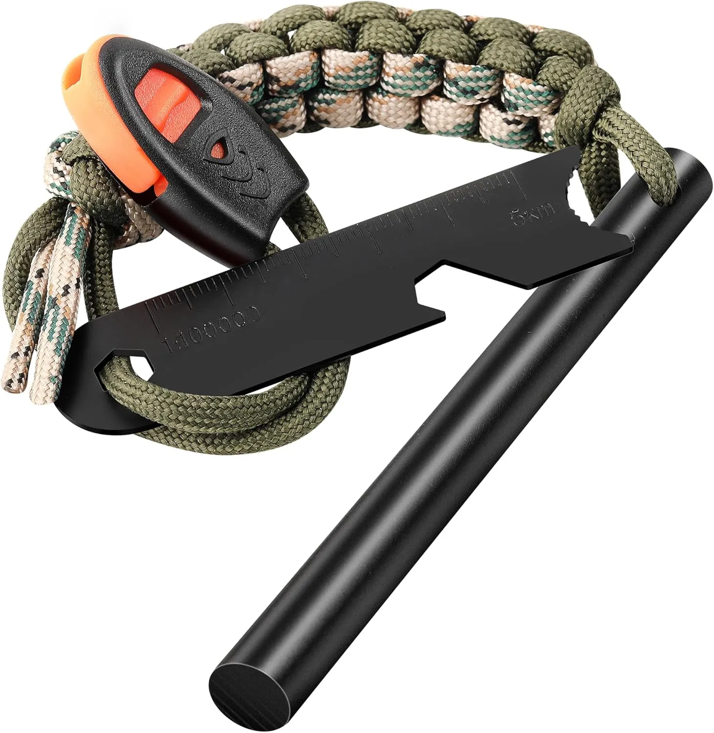 Survival Fire Starter, 4 Inch Ferro Rod, Flint Fire Starters for Hiking and Camping, Flint and Steel Survival Tool with Paracord and Emerge