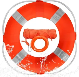 Swim Foam Buoy Set, 20inch Life Preserver Pool Safety Throw Ring with Water Floating Lifesaving Rope 98.4FT Set,Foam Swimming Tube Pool Ring Wall Decoration,Throwable Flotation Device